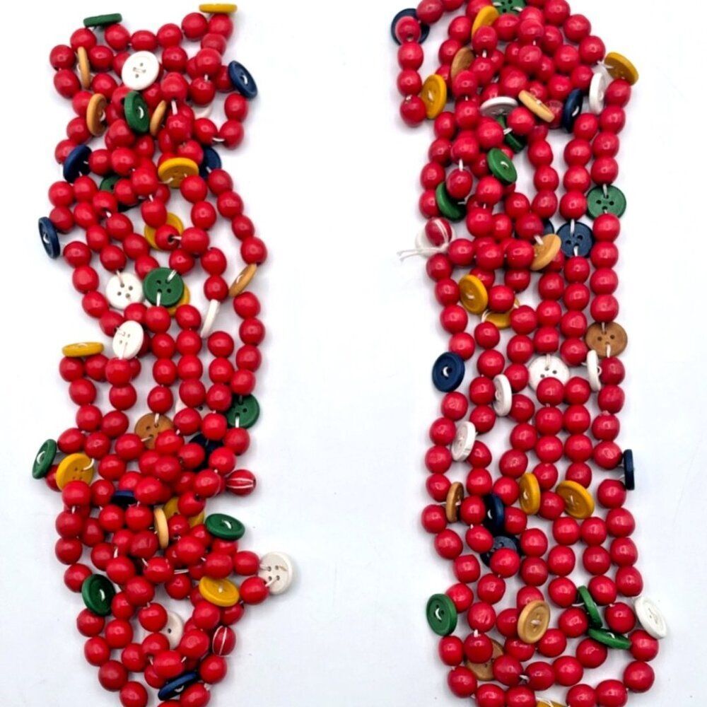 2 Sets of Kurt Adler 9 ft Red Christmas Beads and Buttons Garland Holiday Decor